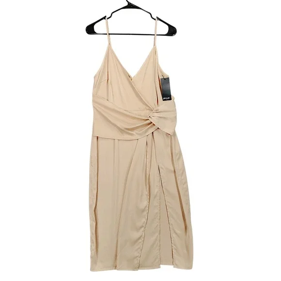 Nasty Gal Slip Dress 8 Wrap Drape Midi Spaghetti Front Knot‎ Oyster Cream NEW - Picture 2 of 12